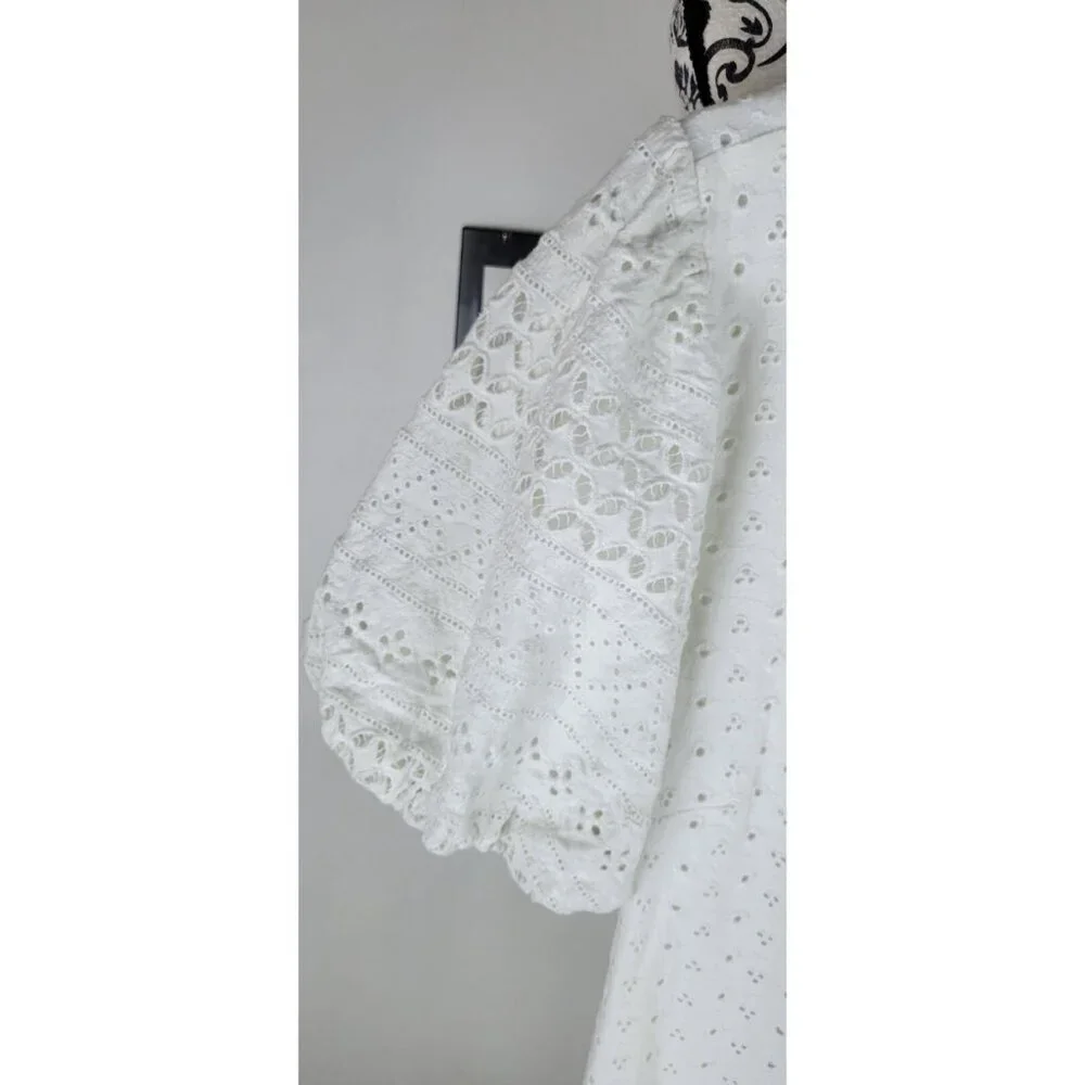 Free People Womens Apricot Rose Mini Dress Puff Sleeve Eyelet White Size XLarge - Picture 5 of 14